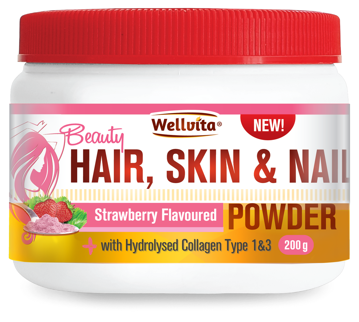 Wellvita Hair, Skin & Nails Powder (Strawberry Flavour)