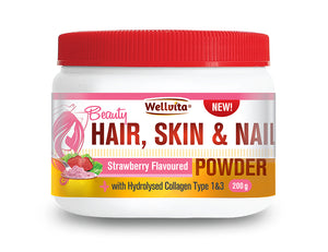 Wellvita Hair, Skin & Nails Powder (Strawberry Flavour)