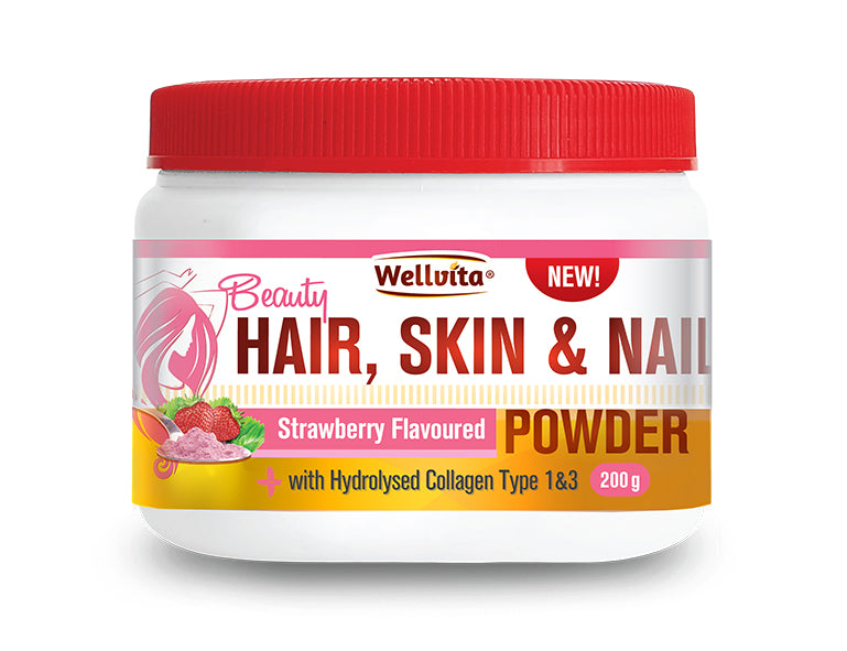 Wellvita Hair, Skin & Nails Powder (Strawberry Flavour)