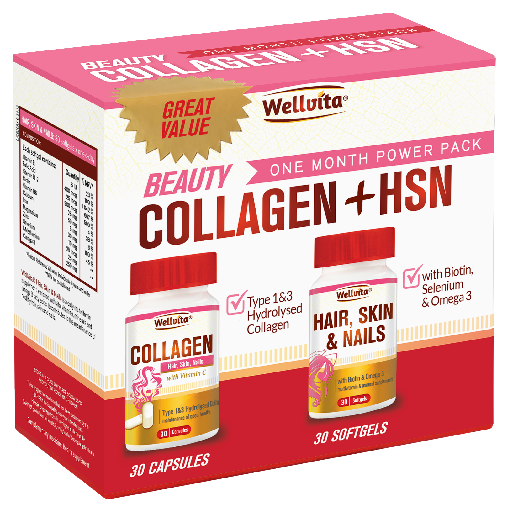 Wellvita Beauty Collagen + Hair,Skin, Nails Power Pack