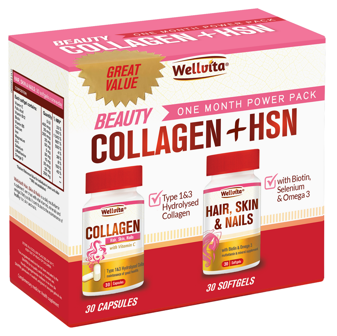 Wellvita Beauty Collagen + Hair,Skin, Nails Power Pack