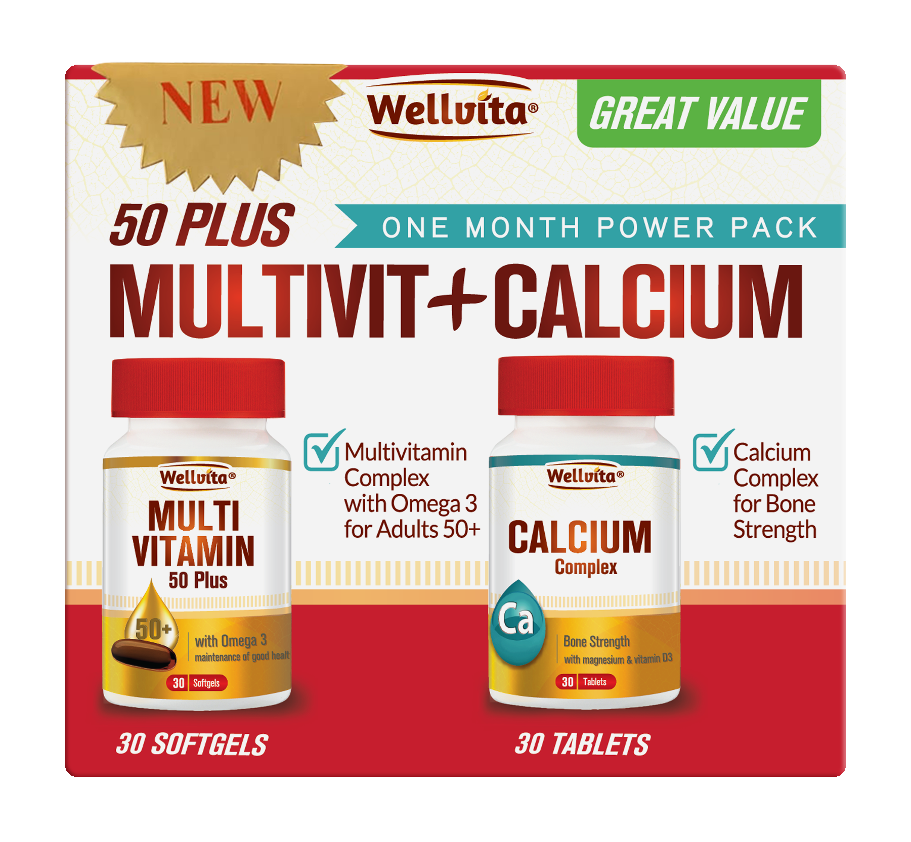 Multivitamin 50 Plus & Calcium Value PackWELLVITA Wellvita